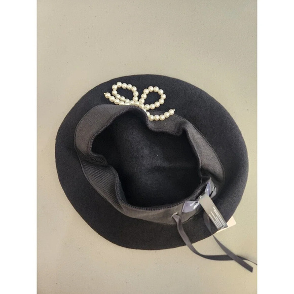 NWT Anthropologie Maeve Pearl Bow Beret One Size Black - Picture 4 of 16
